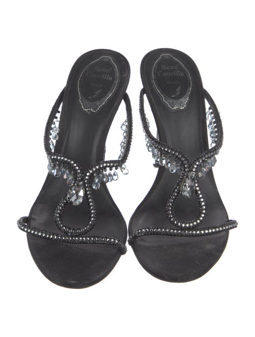 René Caovilla Satin Crystal Embellishments Slides