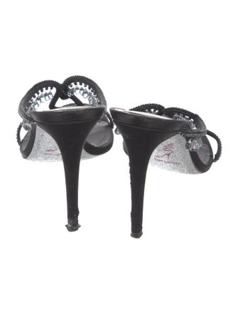 René Caovilla Satin Crystal Embellishments Slides