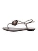 René Caovilla Leather Glitter Accents T-Strap Sandals