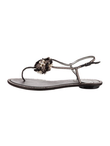 René Caovilla Sandals Leather Glitter Accents T-Strap IT 39.5 | 9.5