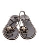 René Caovilla Leather Glitter Accents T-Strap Sandals