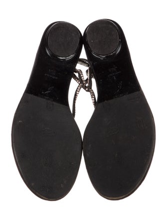 René Caovilla Leather Glitter Accents T-Strap Sandals