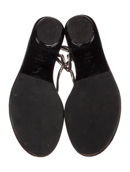 René Caovilla Leather Glitter Accents T-Strap Sandals