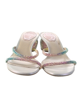 René Caovilla Leather Crystal Embellishments Slides