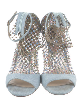 René Caovilla Denim Mesh Accents Pumps