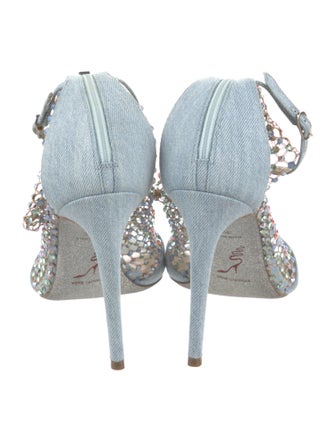 René Caovilla Denim Mesh Accents Pumps
