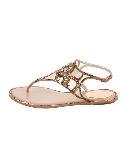 René Caovilla Mesh Crystal Embellishments T-Strap Sandals