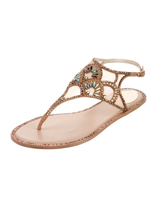 René Caovilla Mesh Crystal Embellishments T-Strap Sandals