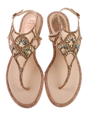 René Caovilla Mesh Crystal Embellishments T-Strap Sandals