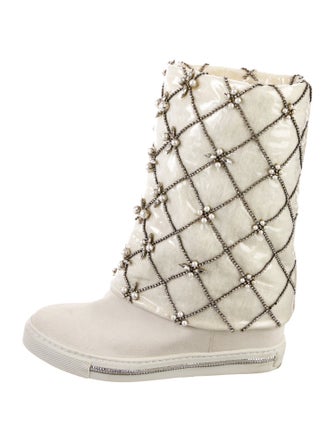 René Caovilla PVC Crystal Embellishments Lace-Up Boots