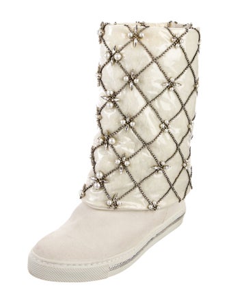 René Caovilla PVC Crystal Embellishments Lace-Up Boots