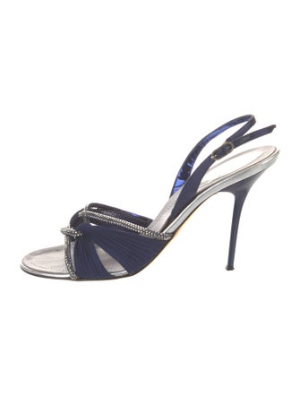 René Caovilla Satin Crystal Embellishments Slingback Sandals