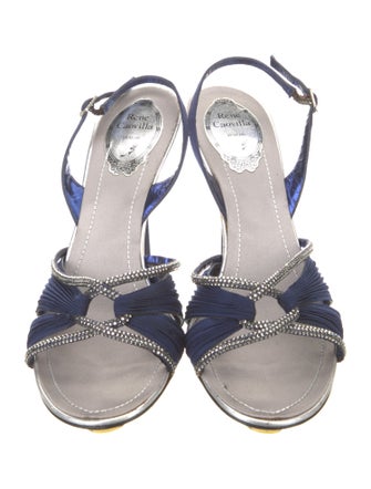 René Caovilla Satin Crystal Embellishments Slingback Sandals