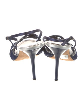 René Caovilla Satin Crystal Embellishments Slingback Sandals
