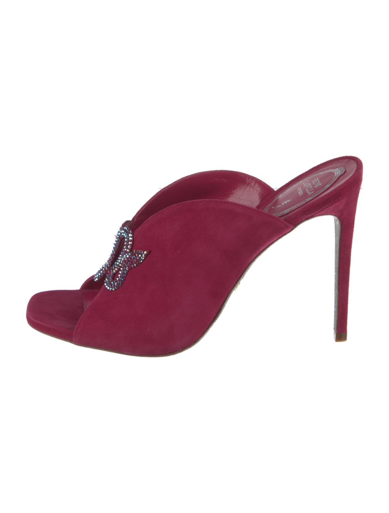 René Caovilla Suede Crystal Embellishments Slides