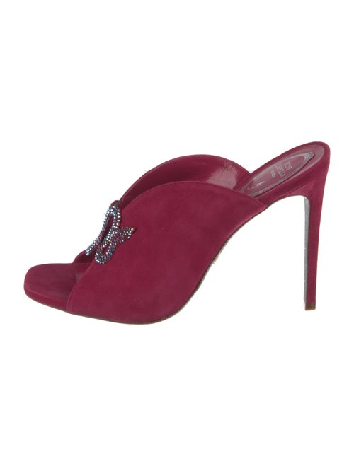René Caovilla Suede Crystal Embellishments Slides