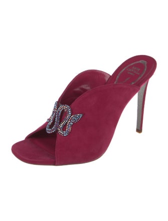 René Caovilla Suede Crystal Embellishments Slides