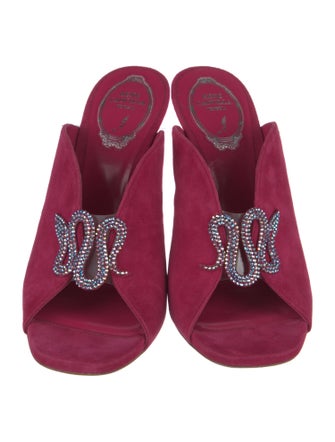 René Caovilla Suede Crystal Embellishments Slides