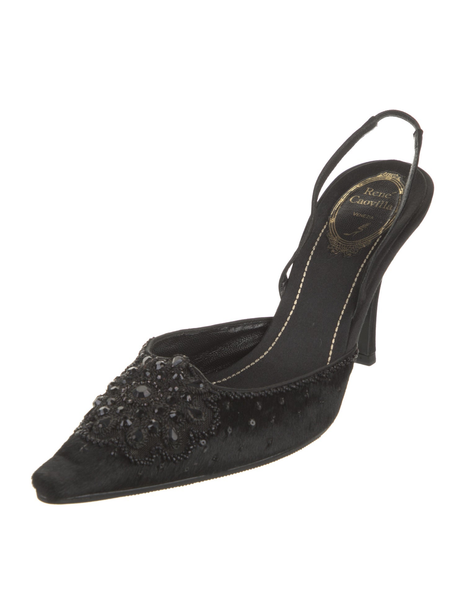 René Caovilla Ponyhair Studded Accents Slingback Pumps