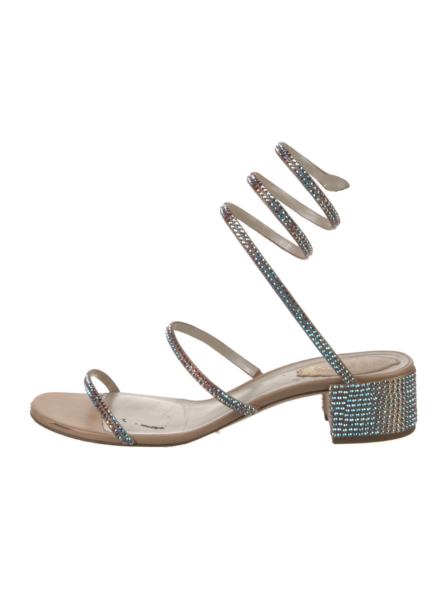 René Caovilla Leather Crystal Embellishments Gladiator Sandals