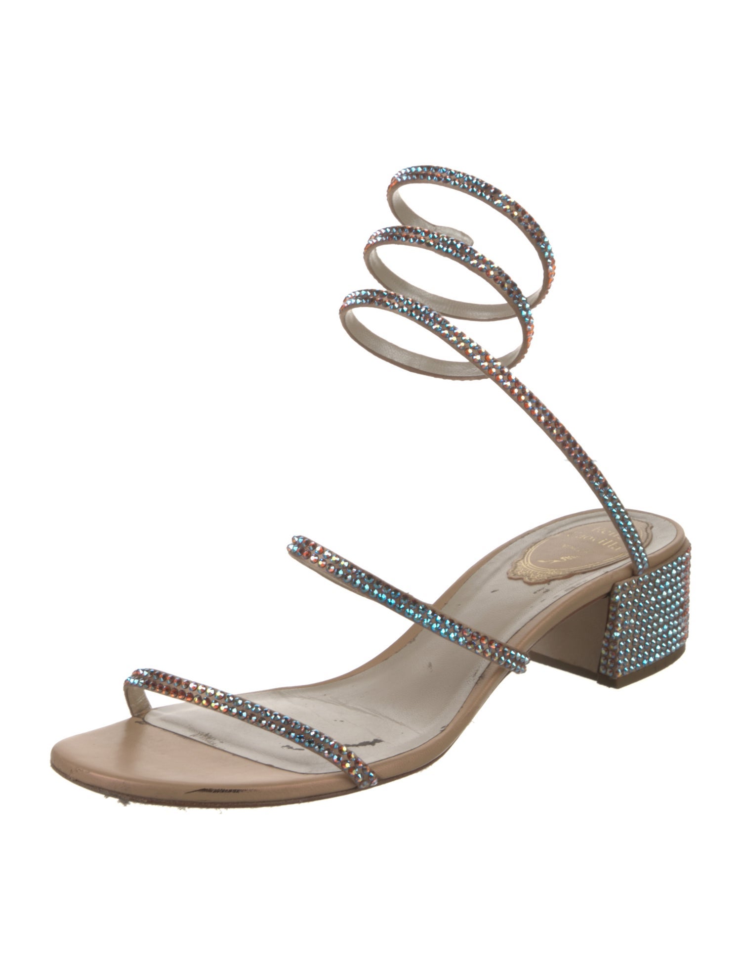 René Caovilla Leather Crystal Embellishments Gladiator Sandals
