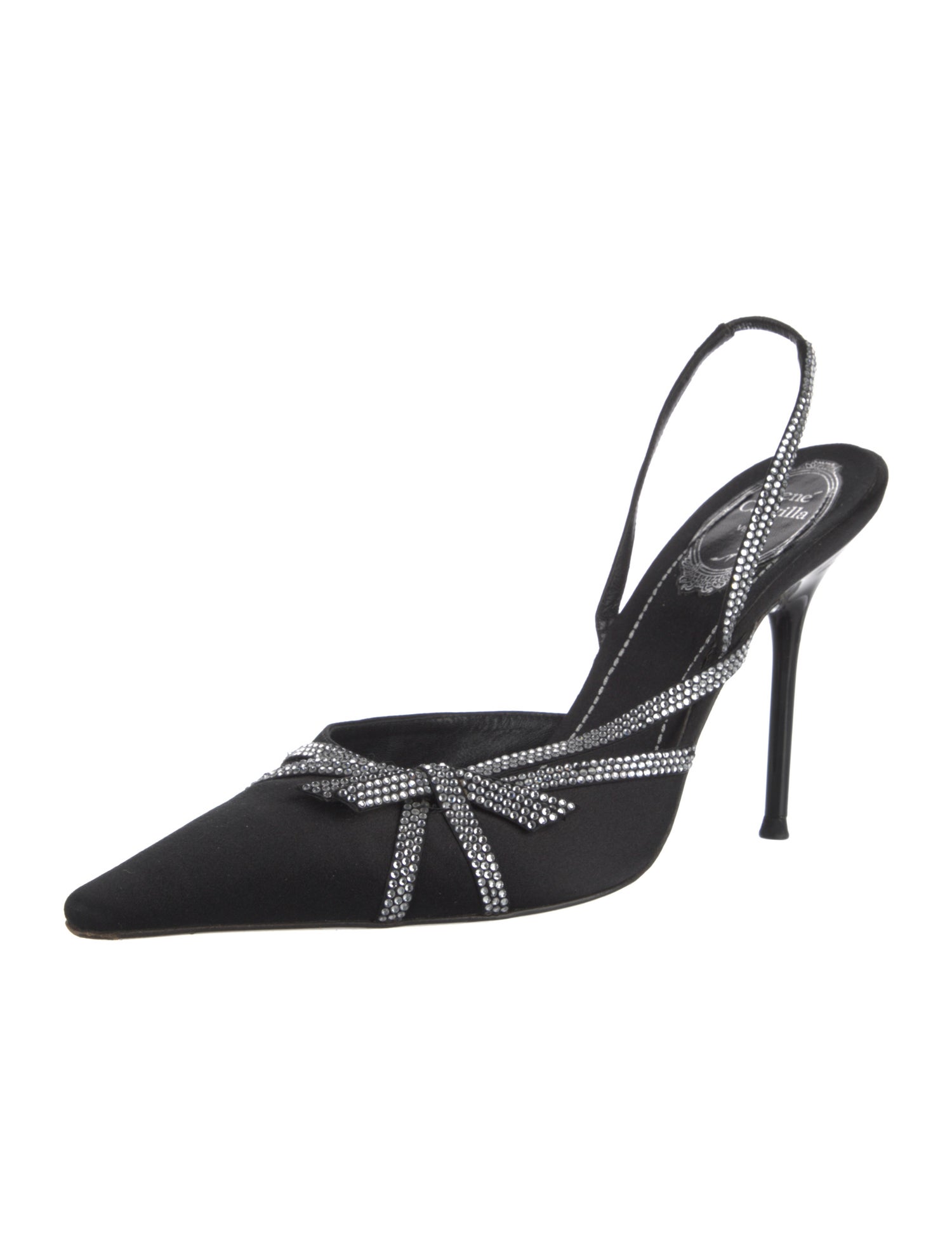 René Caovilla Satin Crystal Embellishments Slingback Pumps