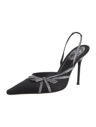 René Caovilla Satin Crystal Embellishments Slingback Pumps