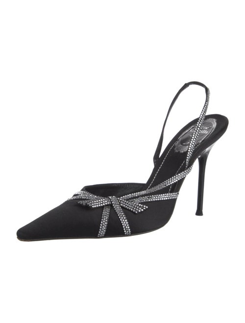 René Caovilla Satin Crystal Embellishments Slingback Pumps