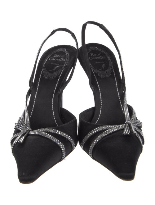 René Caovilla Satin Crystal Embellishments Slingback Pumps