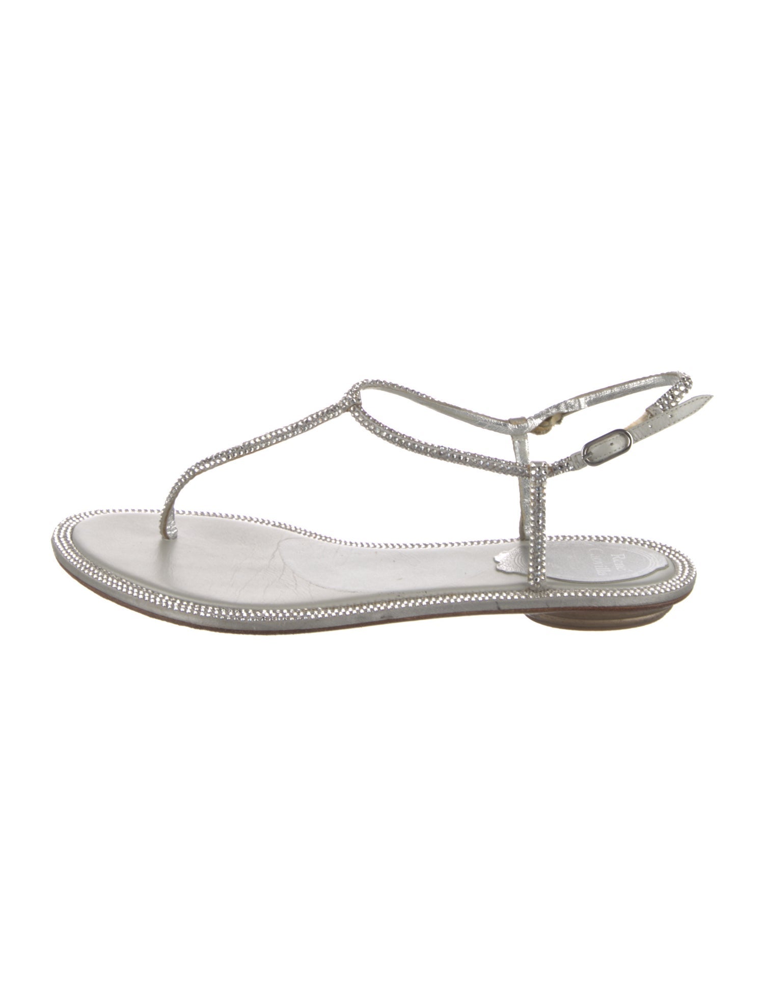 René Caovilla Leather Crystal Embellishments T-Strap Sandals