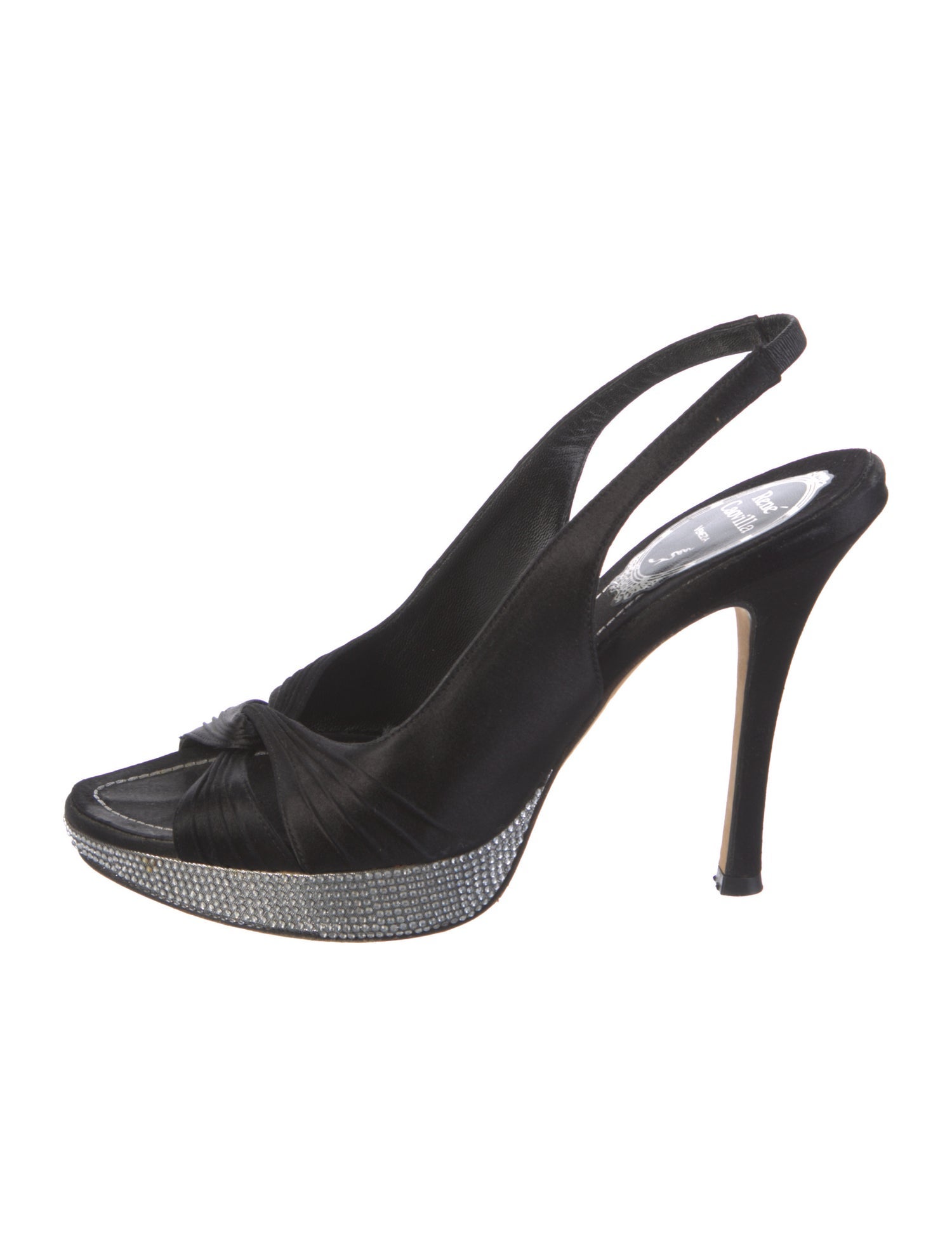 René Caovilla Satin Crystal Embellishments Slingback Sandals