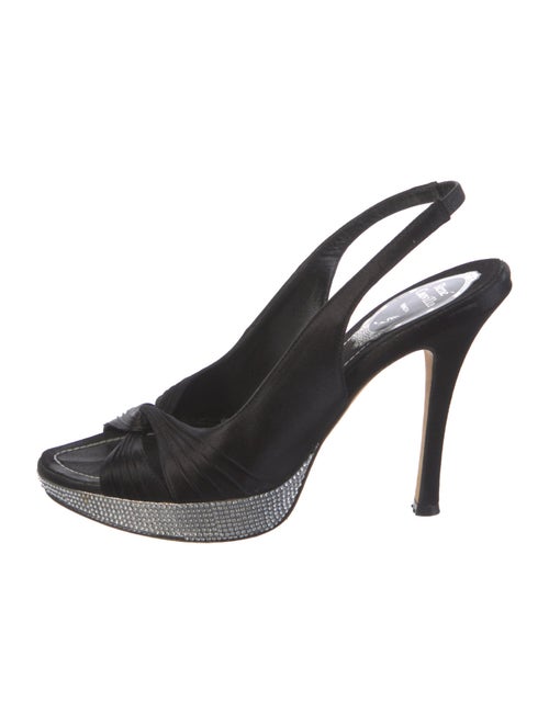 René Caovilla Satin Crystal Embellishments Slingback Sandals