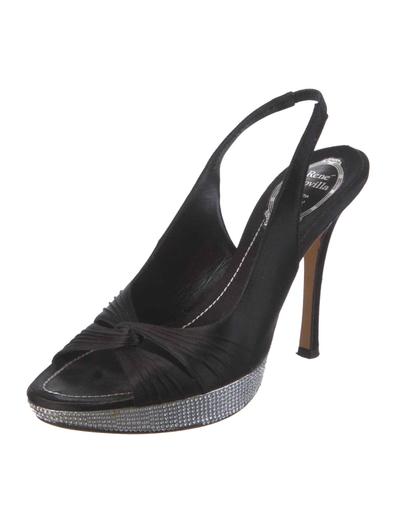 René Caovilla Satin Crystal Embellishments Slingback Sandals