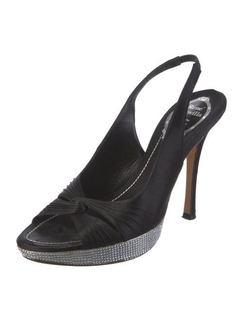 René Caovilla Satin Crystal Embellishments Slingback Sandals