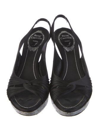 René Caovilla Satin Crystal Embellishments Slingback Sandals