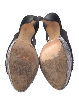 René Caovilla Satin Crystal Embellishments Slingback Sandals