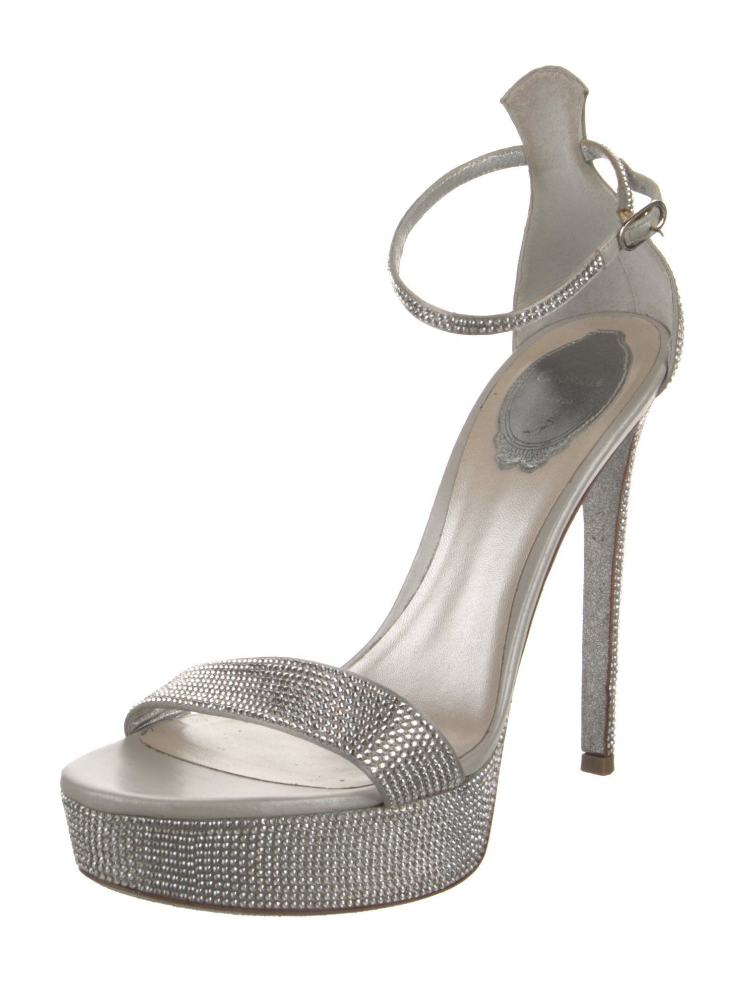 René Caovilla Leather Crystal Embellishments Sandals