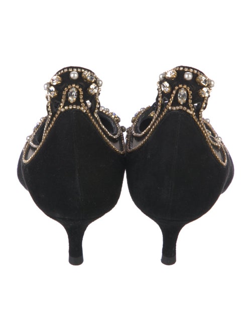 René Caovilla Faux Pearl Accents Suede T-Strap Pumps