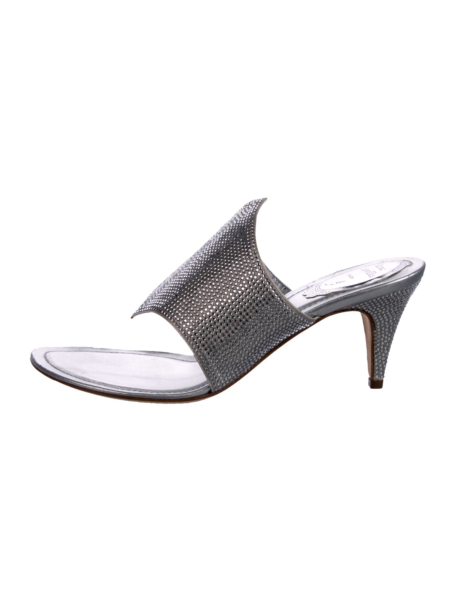 René Caovilla Leather Crystal Embellishments Slides