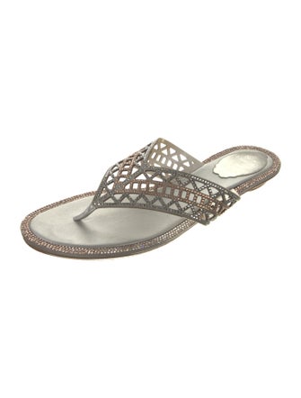 René Caovilla Leather Lasercut Accents Slides