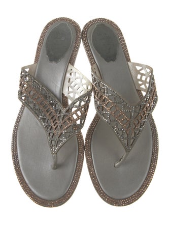 René Caovilla Leather Lasercut Accents Slides