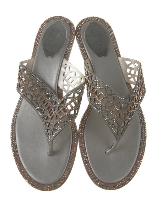 René Caovilla Leather Lasercut Accents Slides