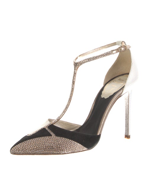 René Caovilla Suede Animal Print T-Strap Pumps