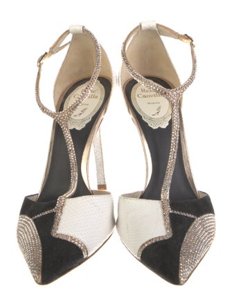 René Caovilla Suede Animal Print T-Strap Pumps