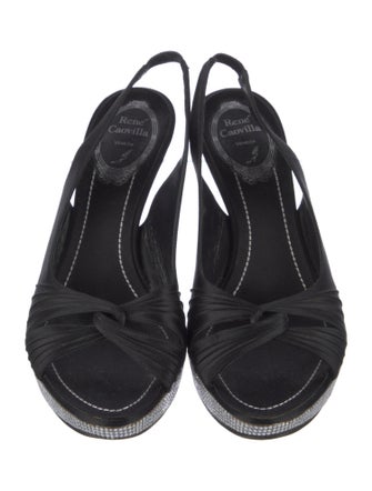 René Caovilla Satin Crystal Embellishments Slingback Sandals