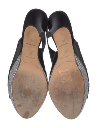 René Caovilla Satin Crystal Embellishments Slingback Sandals