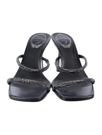 René Caovilla Leather Crystal Embellishments Slides