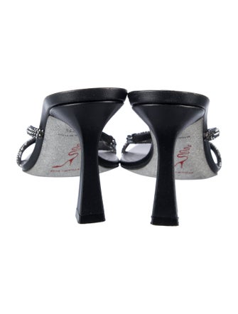 René Caovilla Leather Crystal Embellishments Slides