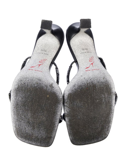 René Caovilla Leather Crystal Embellishments Slides