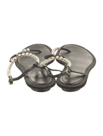 René Caovilla Leather Bow Accents T-Strap Sandals